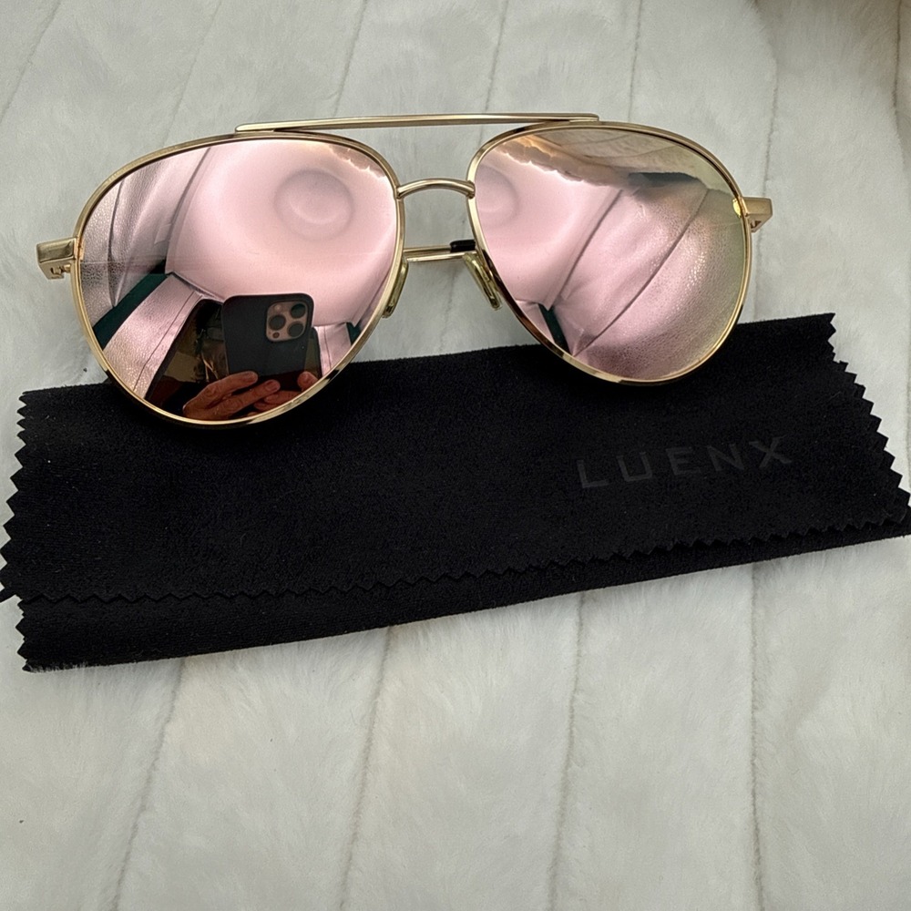 LUENX Gold Exclusive Aviator 1503Sunglasses Polarized Pink Mirror Lens 59-13-145